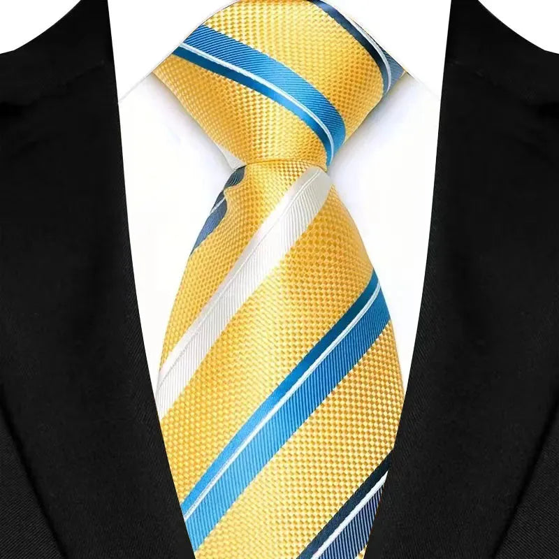8cm Width Yellow Color Neck Ties For Men Paisley Dots Handmade