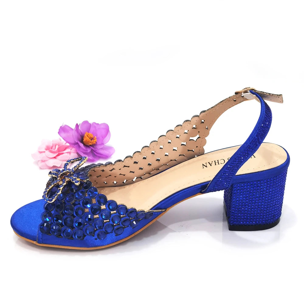 Italian Design Full Drill Elegant Wine Evening High Heels Wedding Party Shoes Matching Clutch Handbag