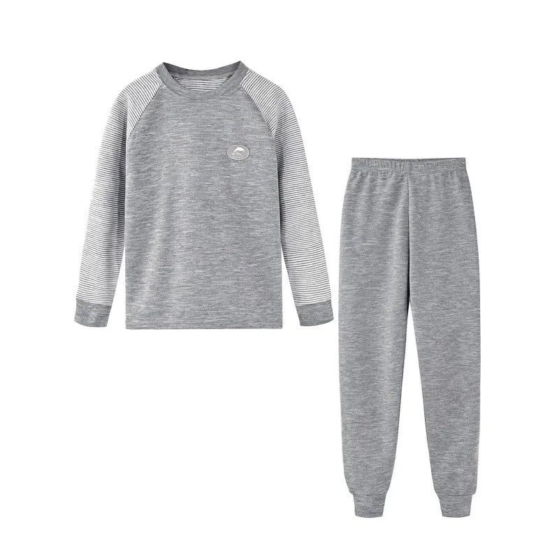 Boys Thermal Fleece Thermal Underwear 37°C Constant Temperature Warm Two-Piece Winter Pajamas Set Unisex Kids Long Johns for Ages 7-13