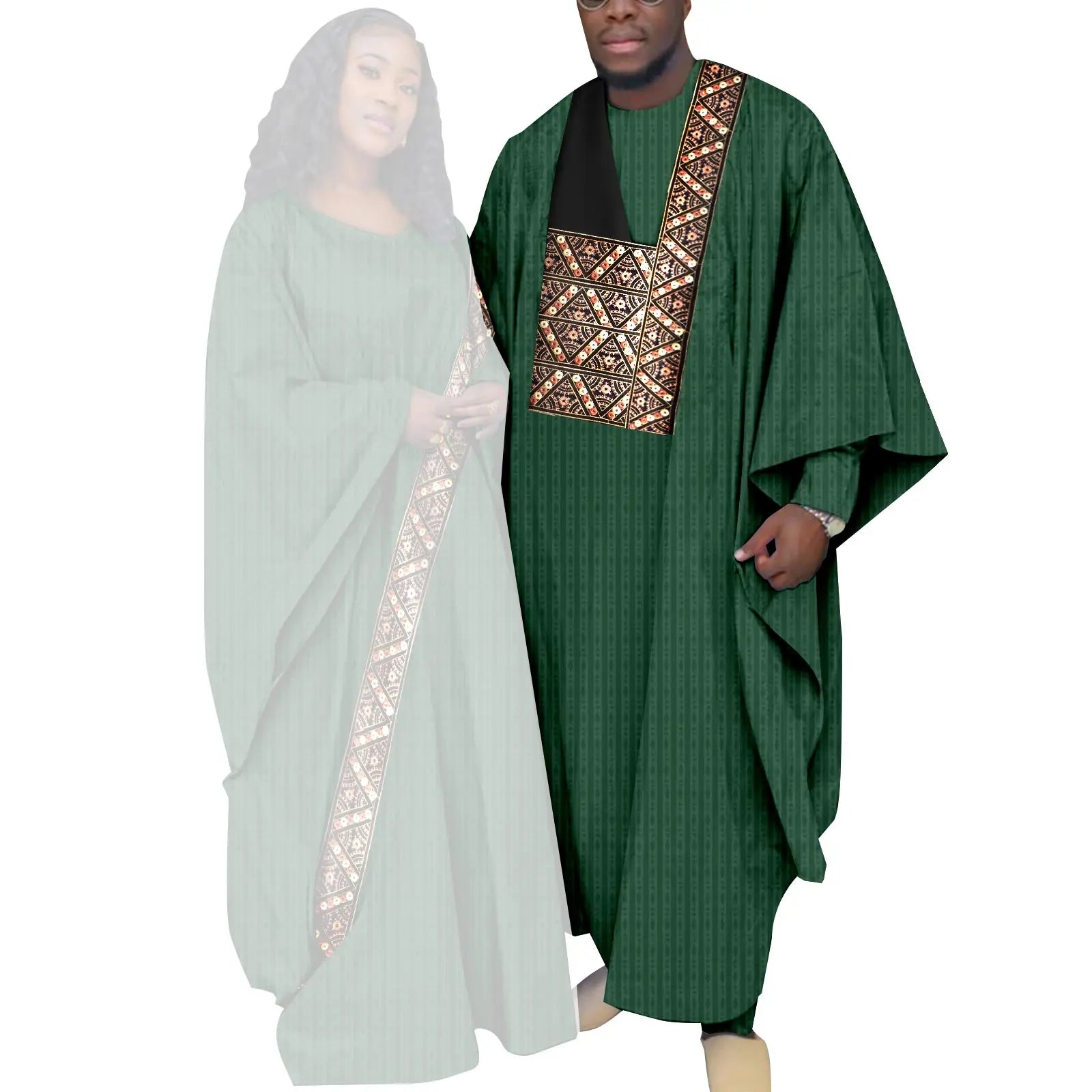 African Couple Clothing Set Women Traditional Wedding Wear Abayas Dashiki Robe Outfit Set for Men African Ethnic Style Y23C034