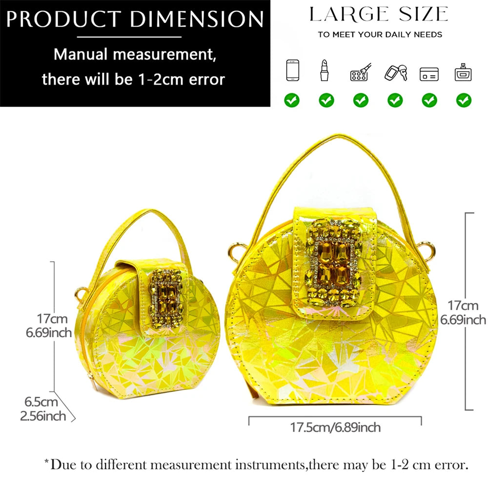 Elegant Women Heels for Peep Toe Good Material Design Rhinestone Fuchsia Sandals Italian Shoes and Bags