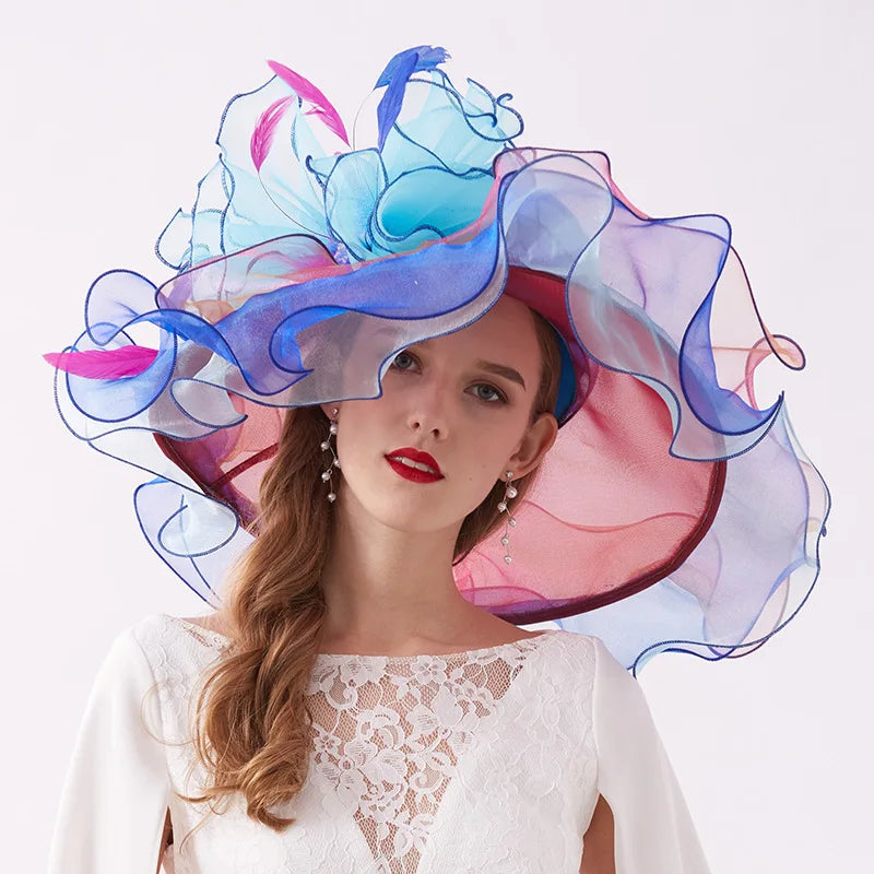 Women's Elegant Fascinators Large Wide Brim Church Hat With Big Flower