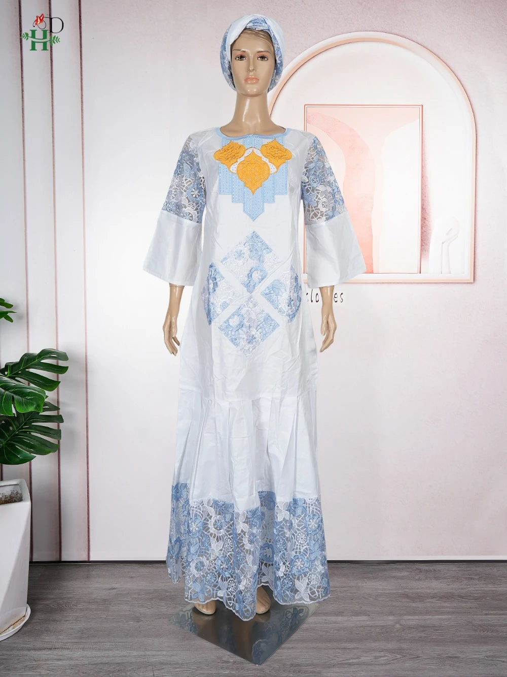 White Bazin Riche African Dress | Luxury Embroidery Church & Wedding Gown | L–4XL
