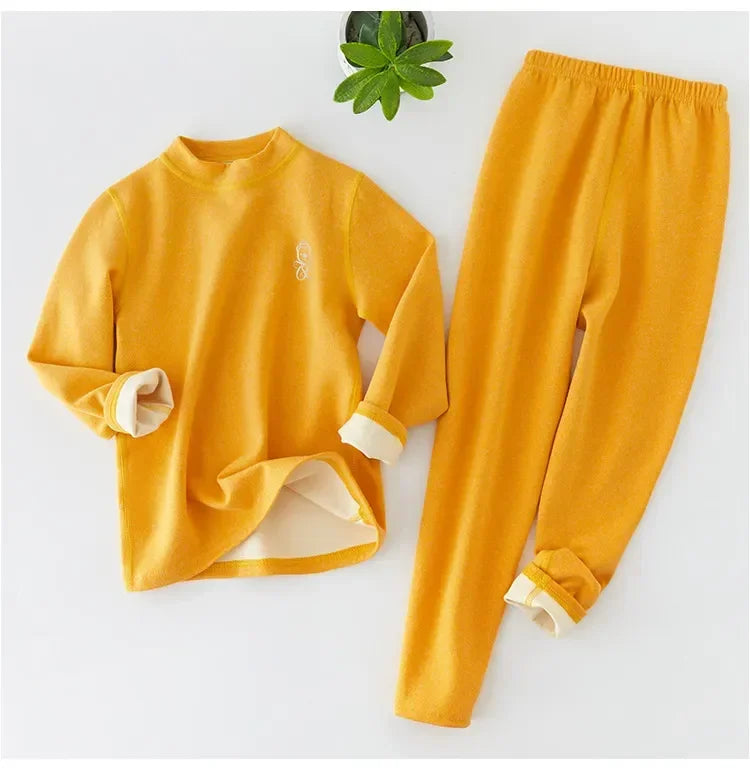 Boys Thermal Fleece Thermal Underwear 37°C Constant Temperature Warm Two-Piece Winter Pajamas Set Unisex Kids Long Johns for Ages 7-13