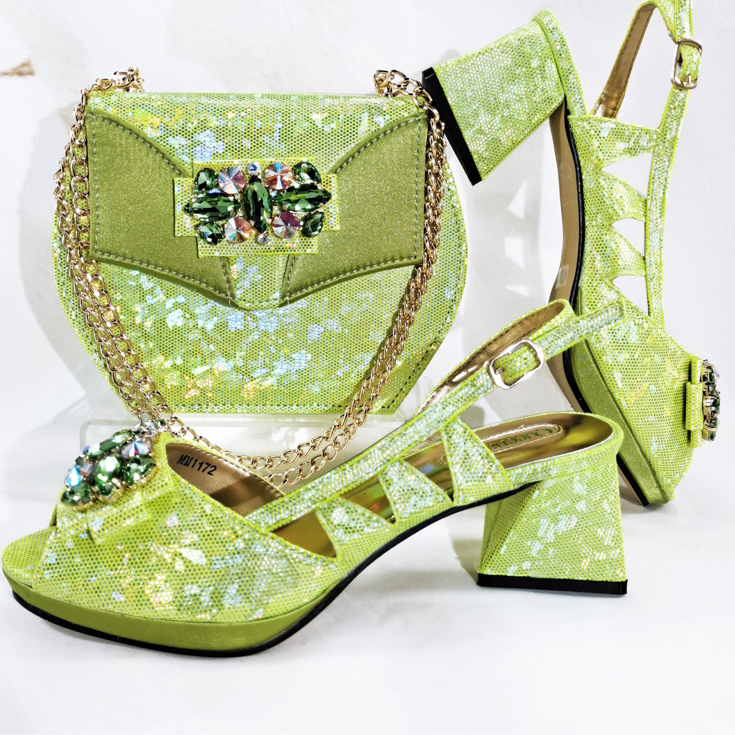 New-Season Peep Toe Ladies Elegant Coral Color Diamond-Embellished High Heels Italian-Designed Shoe and Handbag Set