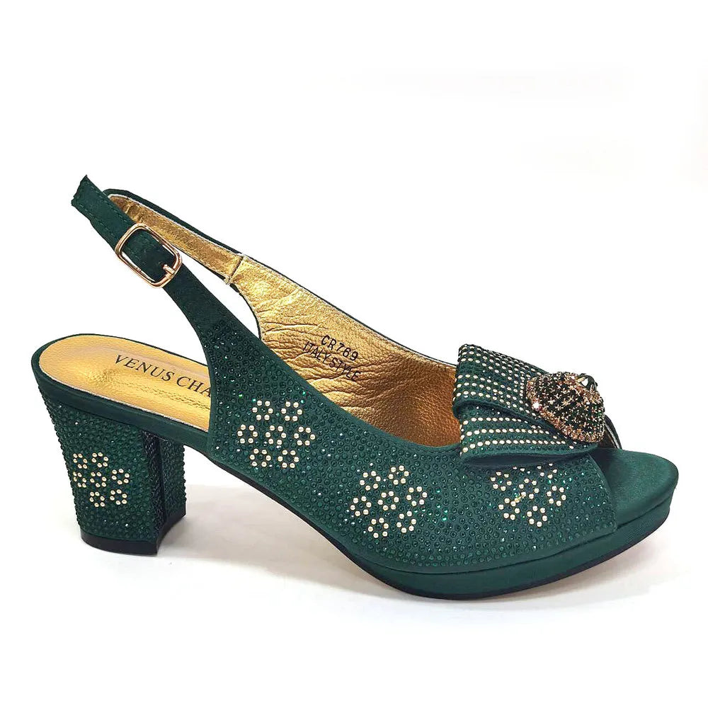 Italian Design Girly Style Golden Color Wedding Shoes And Bag Full Diamond Decoration Metal Closure Bags