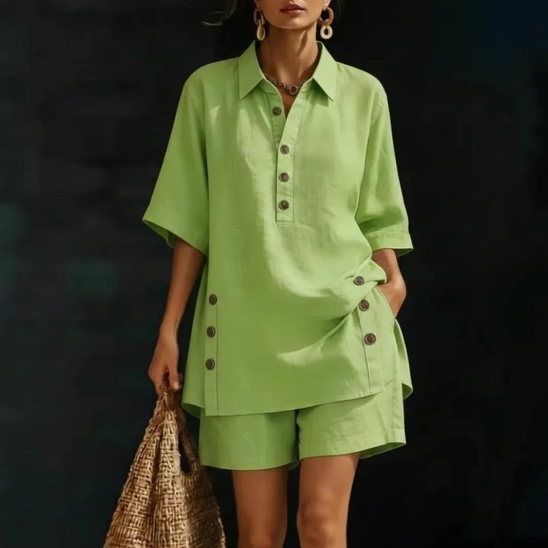 Women's Solid Colour Short Pants Set | Elegant Loose 2-Piece Summer Suit | HotTrendyPicks