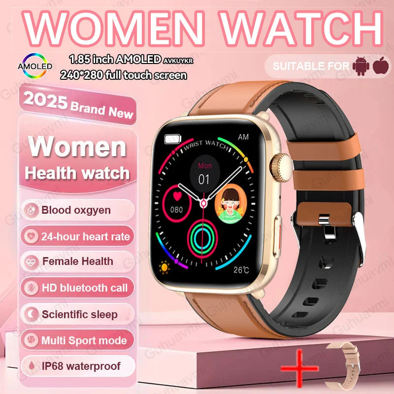 2025 AI Diagnosis NFC Smart Watch Women 1.85 inch AMOLED Blood pressure Heart