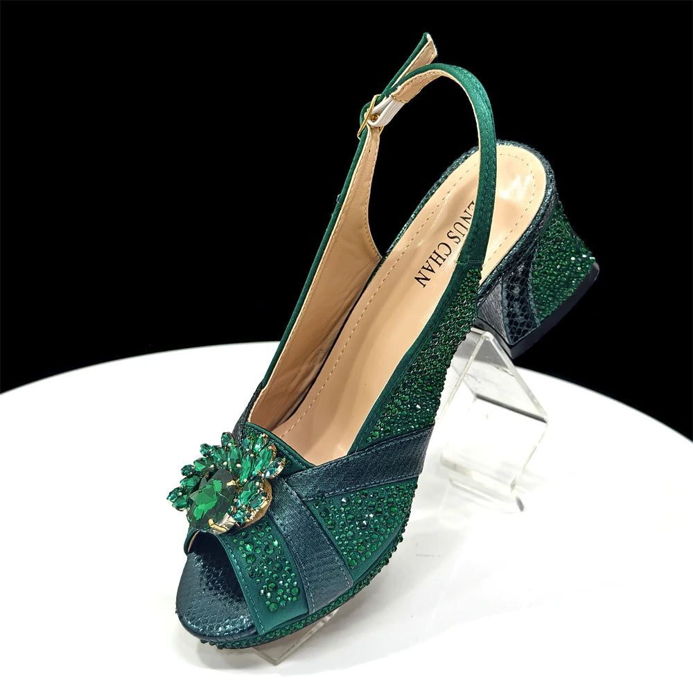 Elegant Women's Peep-Toe Heels and Matching Wine Color Diamond Pumps Set - Stylish Italian Shoes and Bags for Parties