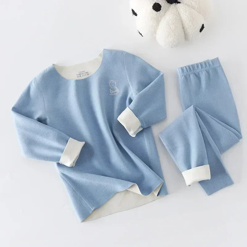 Boys Thermal Fleece Thermal Underwear 37°C Constant Temperature Warm Two-Piece Winter Pajamas Set Unisex Kids Long Johns for Ages 7-13