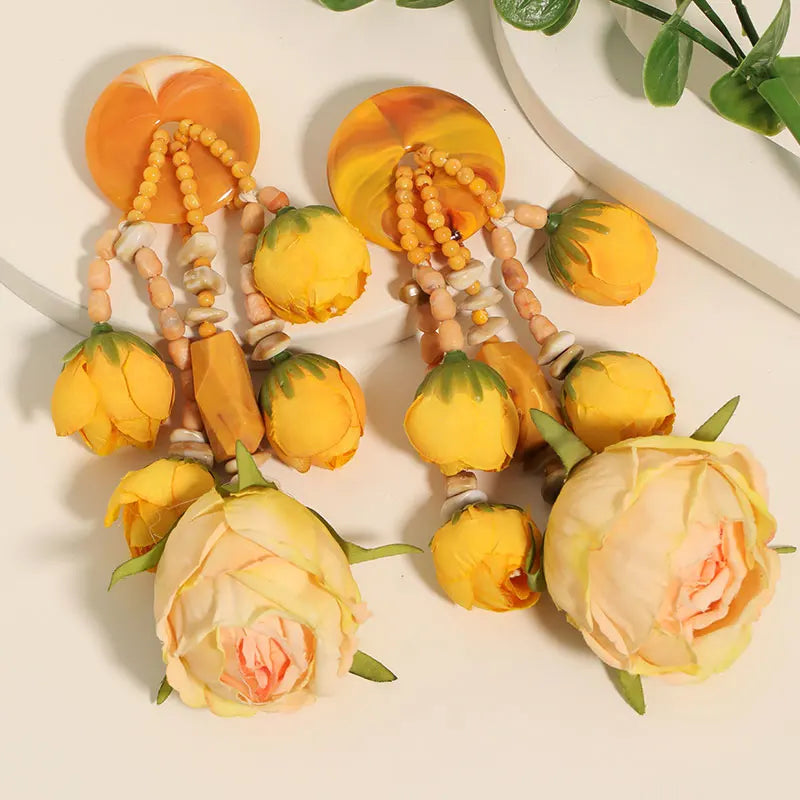 Statement Bohemian Style Simulation Rosebud Earrings For Women Girl Trendy Luxury Vintage Fairy Wedding Party Jewelry Accessoies