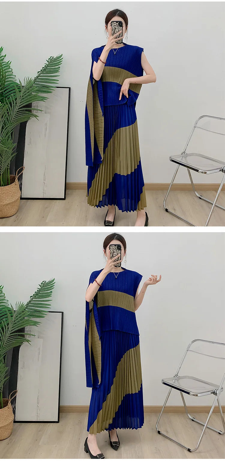 Autumn Women's Color Matching Set Shawl Top Long Elastic Waist Skirt Two-piece Set