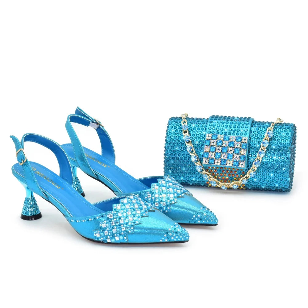 Luxury African Shoes & Bag Set | Crystal Pointed Toe Heels | Wedding & Party