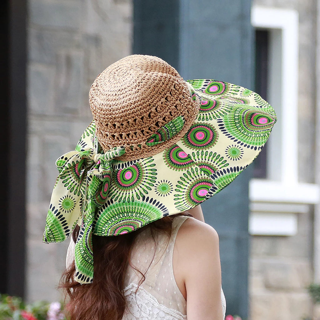 Outdoor Wide-Brimmed Sun Hat, Patterned On The Reverse, Reversible, Sun Protection Hat, Perfect For Beach Outings And Travel, UV