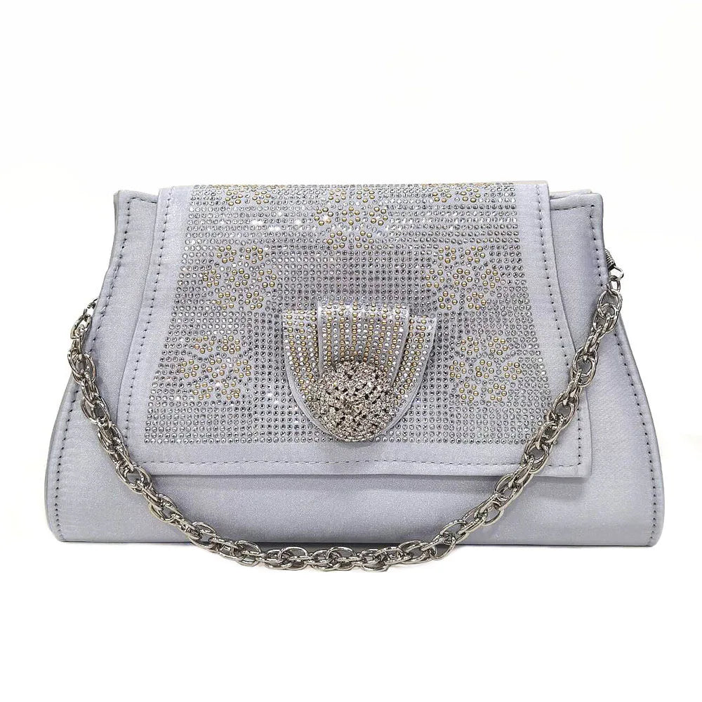 Italian Design Girly Style Golden Color Wedding Shoes And Bag Full Diamond Decoration Metal Closure Bags