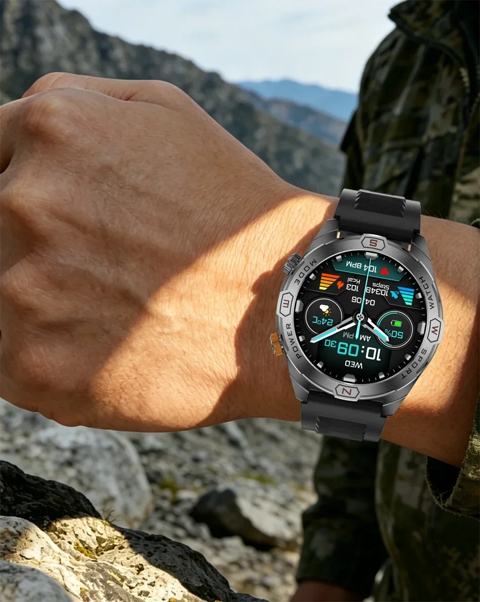 Military Grade 1200 mAh Battery Smart Watch Men LED Flashlight Outdoor Sports Fitness Tracker Compass Bluetooth Call Smartwatch