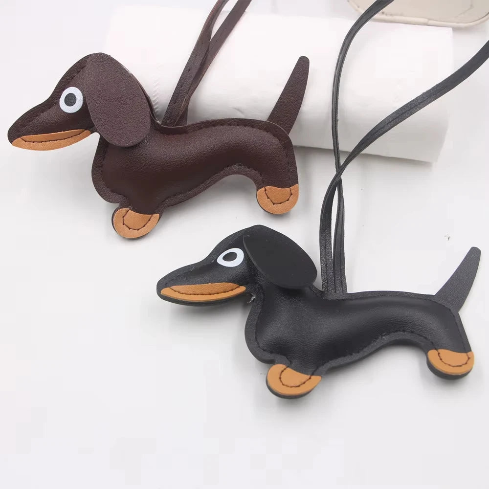 PU Leather Car Dachshund Dog Keychain Fashion Dog Keychains For Women Bag Pendant Jewelry Trinket Key Ring Key Holder Gift