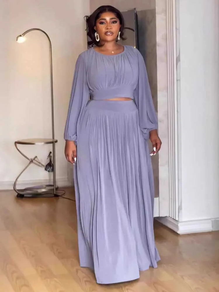 Women's Clothing Autumn 2-piece Long Sleeve Top and Long Skirt Set Casual Dress