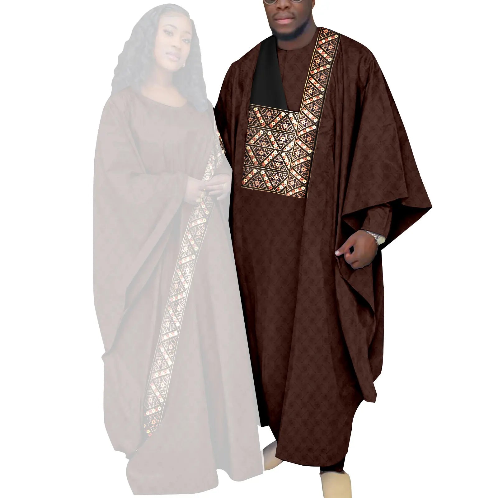 African Couple Clothing Set Women Traditional Wedding Wear Abayas Dashiki Robe Outfit Set for Men African Ethnic Style Y23C034