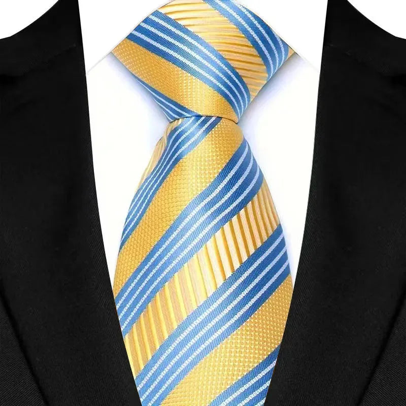 8cm Width Yellow Color Neck Ties For Men Paisley Dots Handmade