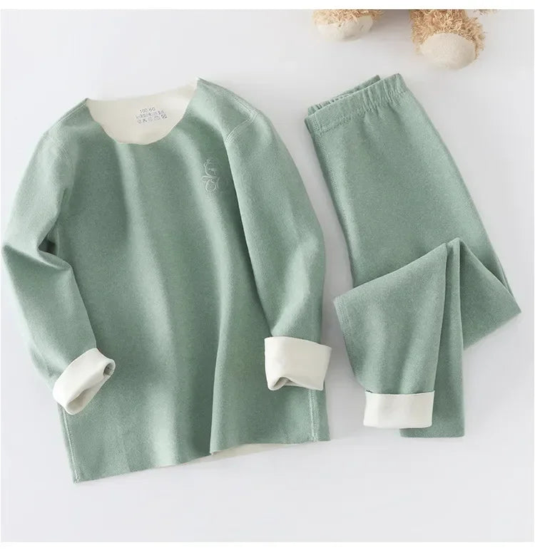 Boys Thermal Fleece Thermal Underwear 37°C Constant Temperature Warm Two-Piece Winter Pajamas Set Unisex Kids Long Johns for Ages 7-13