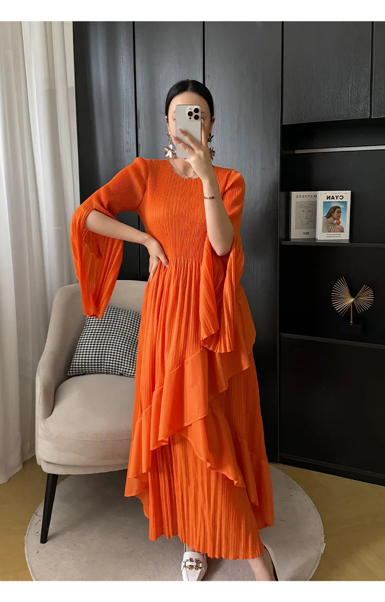 Women's Ruffled Solid Color Plus Size Long Dress