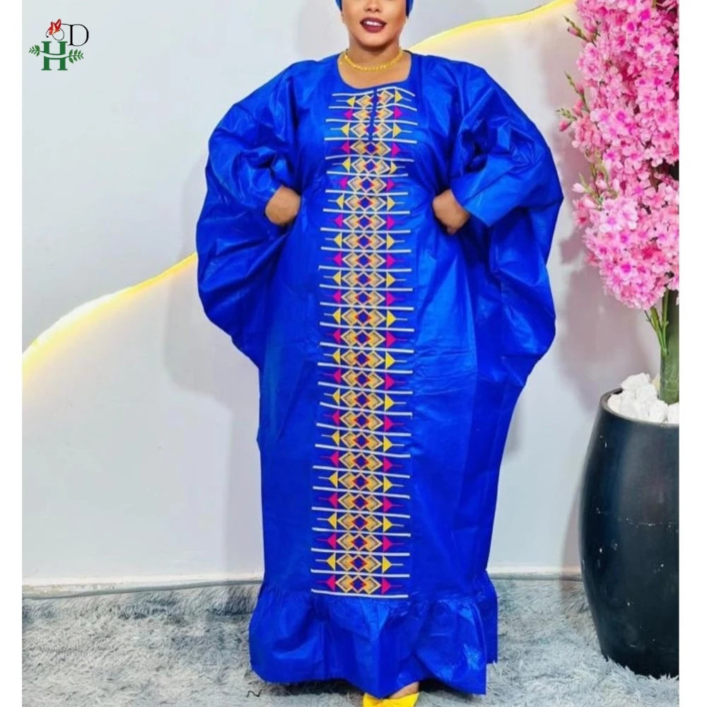 African Women's Kaftan Dress Embroidery Bazin Riche Wedding Party Plus Size Muslim Gown Dress