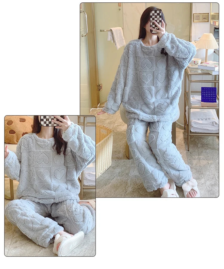 Plus Size Coral Fleece Pyjama Set | Thick Winter Sleepwear for Women | HotTrendyPicks