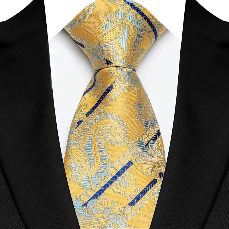 8cm Width Yellow Color Neck Ties For Men Paisley Dots Handmade