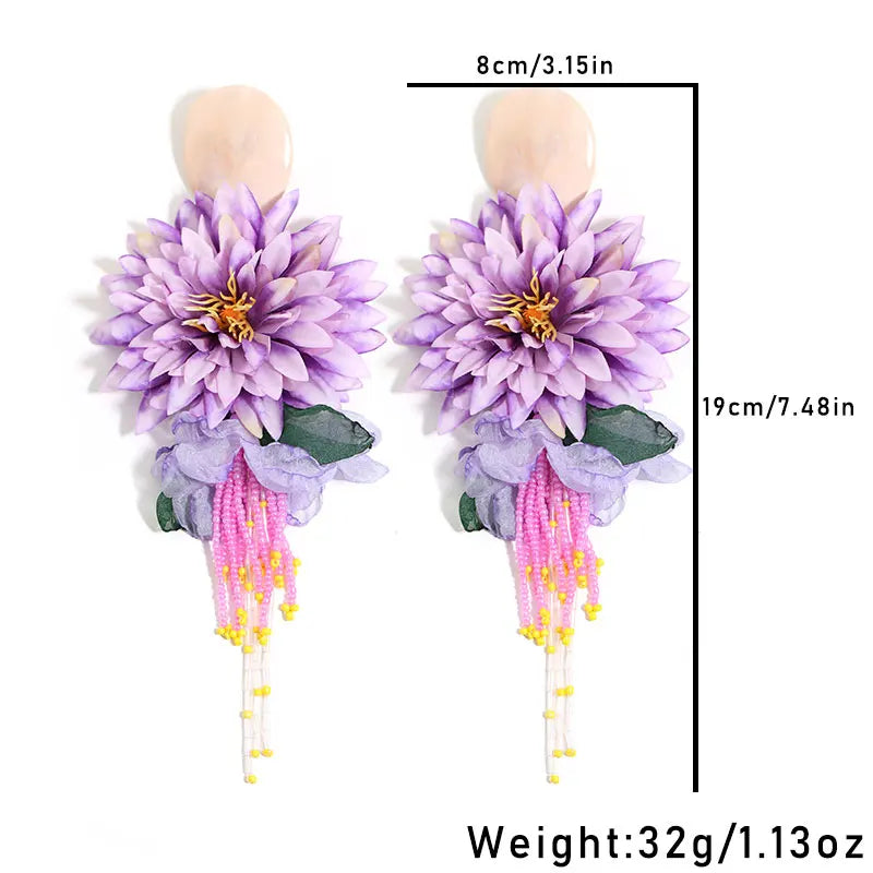 Statement Bohemian Style Simulation Dahlia Earrings For Women Girl Trendy Luxury Vintage Fairy Wedding Party Jewelry Accessoies