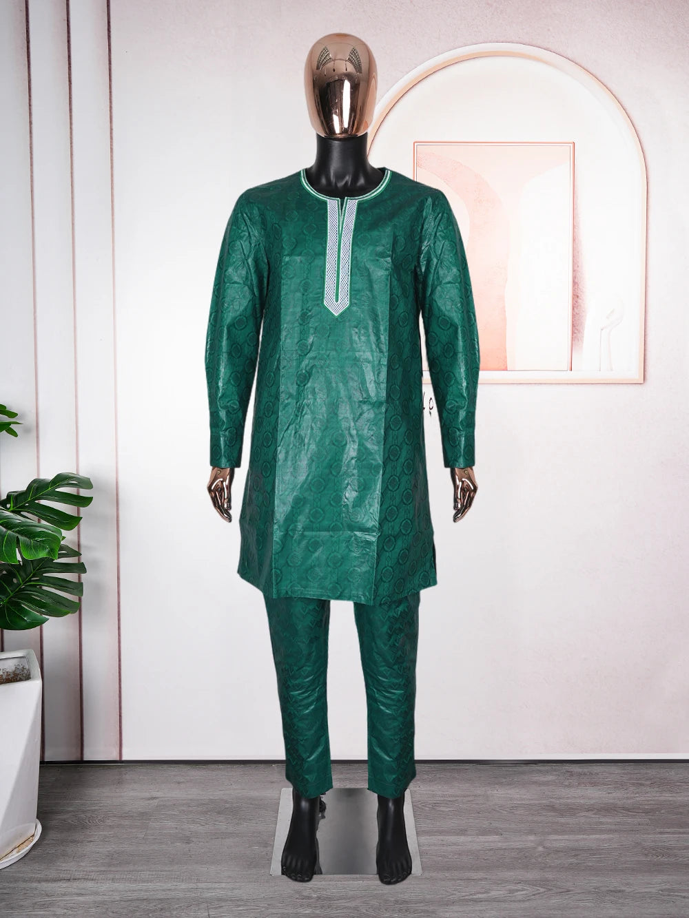 Men African Traditional Embroidery Wear Formal Attire Bazin Riche Dashiki Outfits Shirt Pants 3PCS Robe Suit African Ramadan
