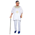African Clothes for Men 2 Pieces Set Blue Embroidered Tops and Pants Traditional Clothing Rich Bazin