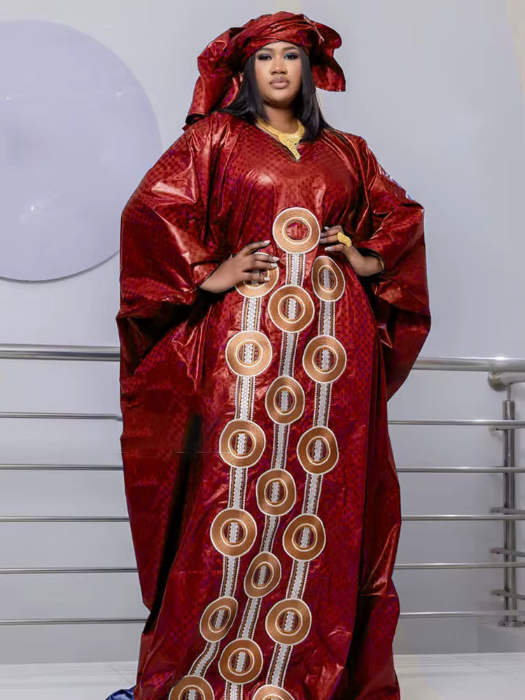 Bazin Long Embroidered African Dresses for Women for Elegant Evening Events and Balls