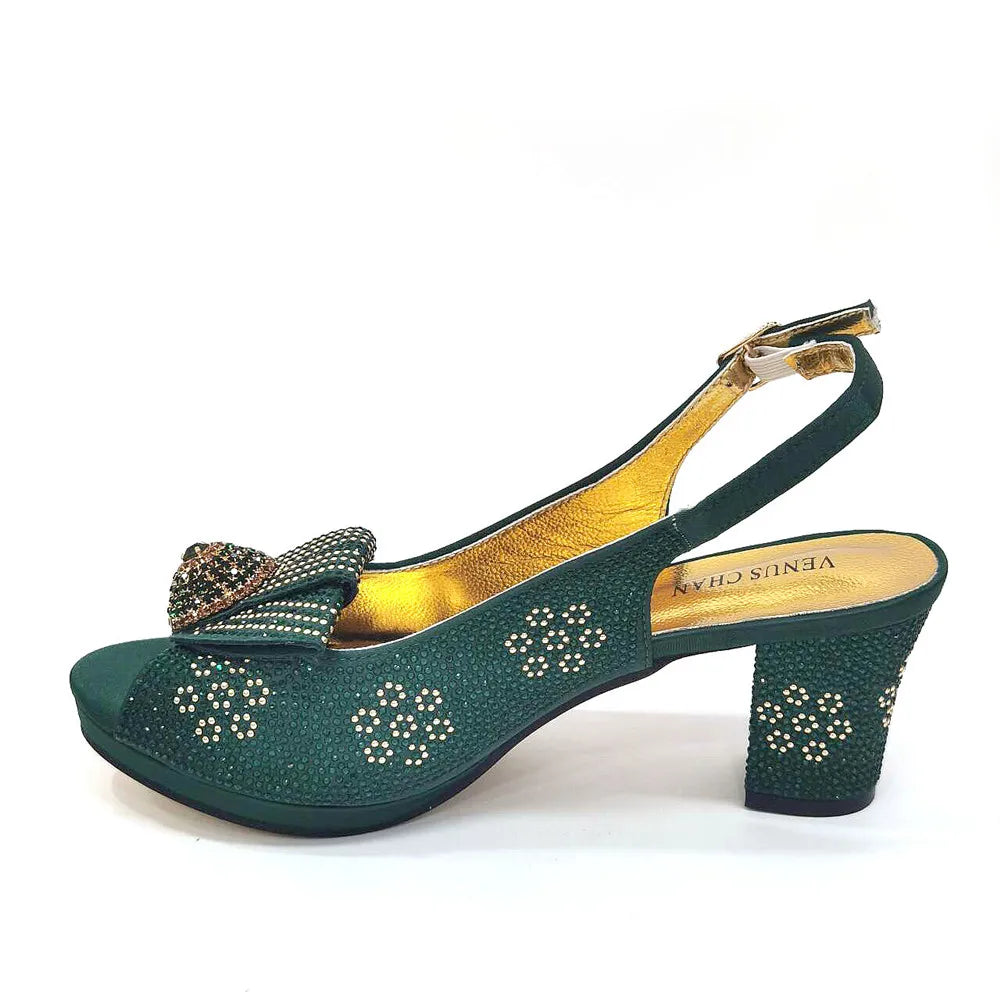 Italian Design Girly Style Golden Color Wedding Shoes And Bag Full Diamond Decoration Metal Closure Bags