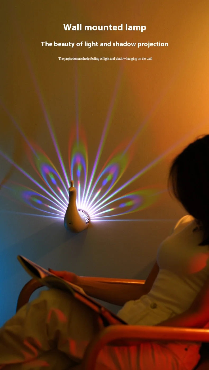 Peacock 3D Wall Sconce Light | Colourful Ambient Bedroom Lamp |