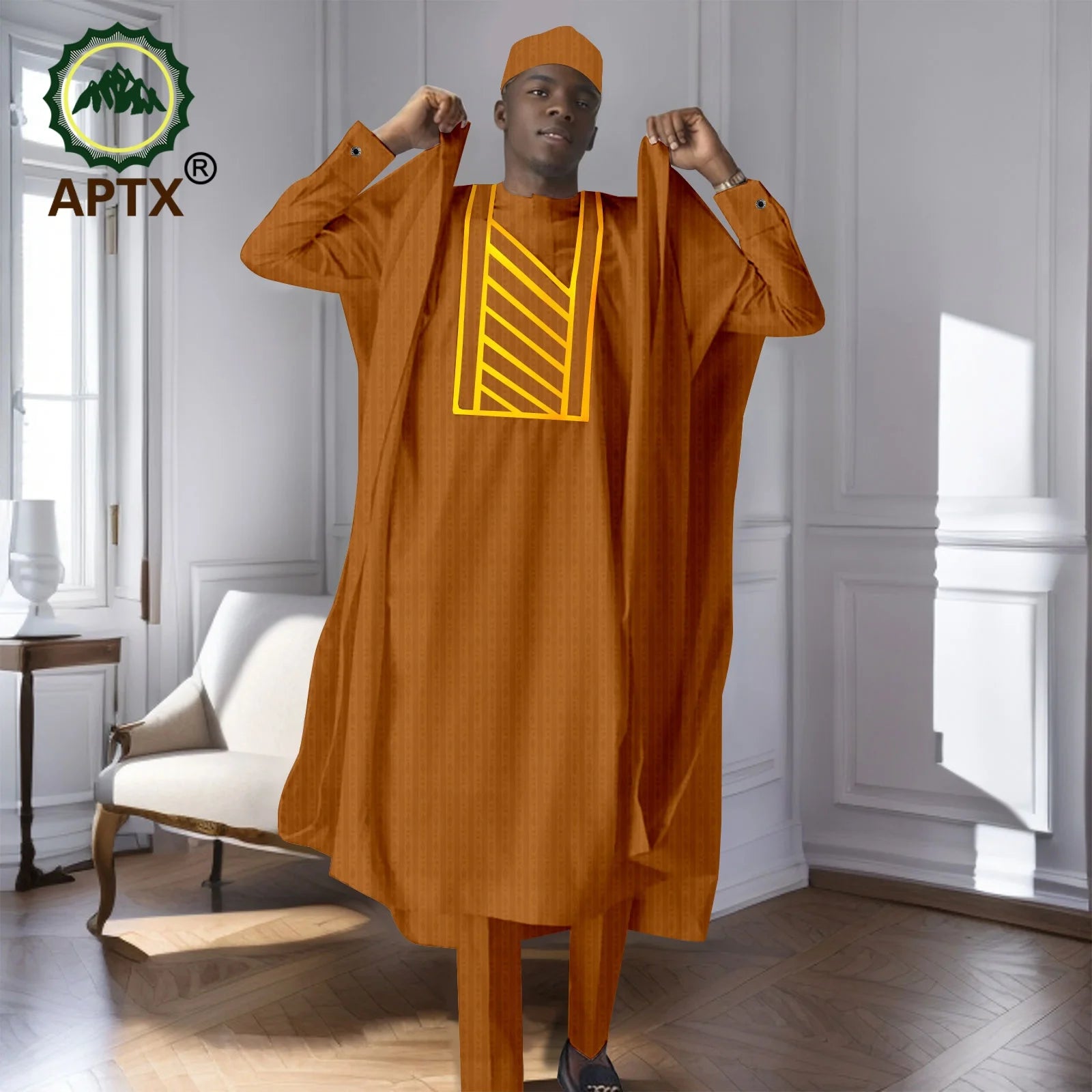 African Men's Traditional  Robe Long Sleeve Clothes Elegant Luxury Men's Outfits  Bazin Riche Embroidery Dress 2416125