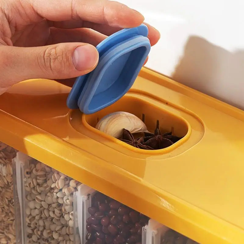 Grids Food Grains Storage Box Tank Sealed Moisture Proof Rice Buckets Wall Mounted Kitchen Bulk Classified Container