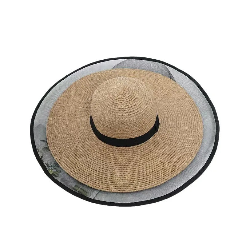 1pc Sun Hat Big Eaves Waves Beach Cap for Women,Summer Straw Hats Big Brim Sun Visors UV Foldable Bucket Panama Caps for Tralve