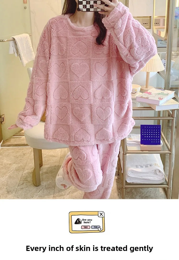 Plus Size Coral Fleece Pyjama Set | Thick Winter Sleepwear for Women | HotTrendyPicks