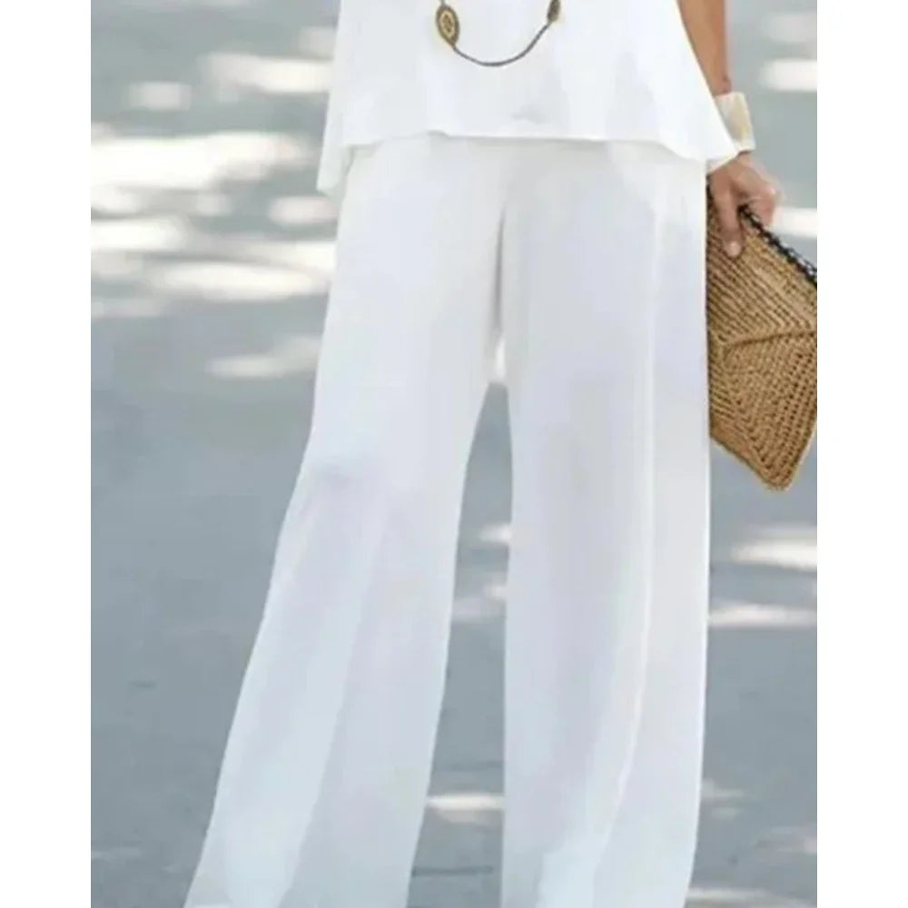 Women's Two-Piece Set Halter Sleeveless V-Neck Top & High Waist Pants Casual Fashion Loose Outfits