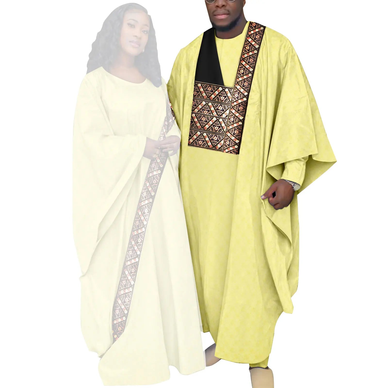 African Couple Clothing Set Women Traditional Wedding Wear Abayas Dashiki Robe Outfit Set for Men African Ethnic Style Y23C034