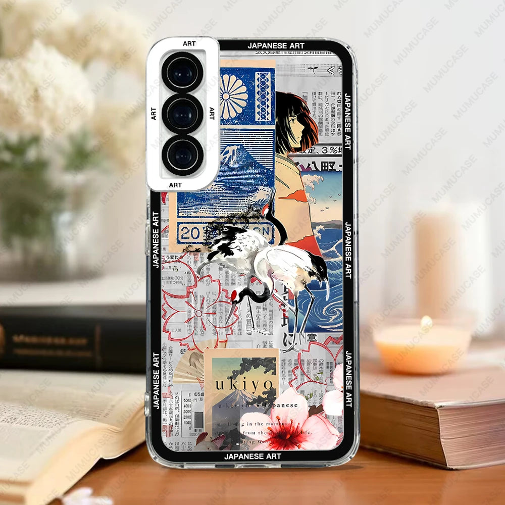 Phone Case For Samsung Galaxy S20 S21 S22 S23 S24 FE Plus Ultra A54 A53 A52 A34 5G TPU Soft Cover Japanese Art Stickers