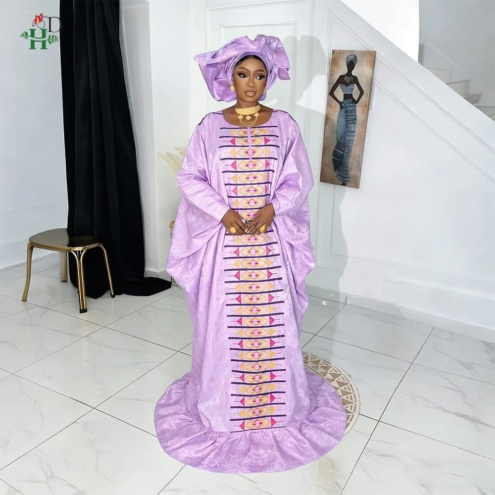 African Women's Kaftan Dress Embroidery Bazin Riche Wedding Party Plus Size Muslim Gown Dress
