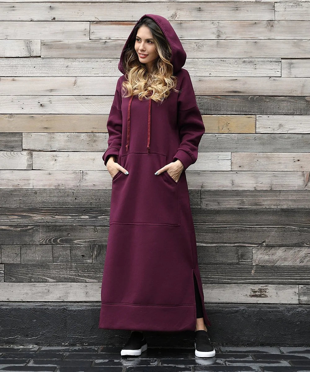 Women's Hoodie Midi Dress | Lace-Up Hem Casual Sweatshirt Long Dress | HotTrendyPicks