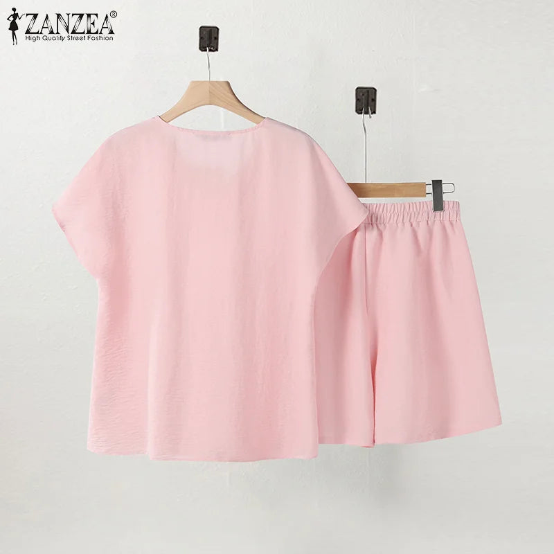Women's Summer Lace Short Sets | V-Neck T-Shirt & Shorts 2-Piece Suit | HotTrendyPicks