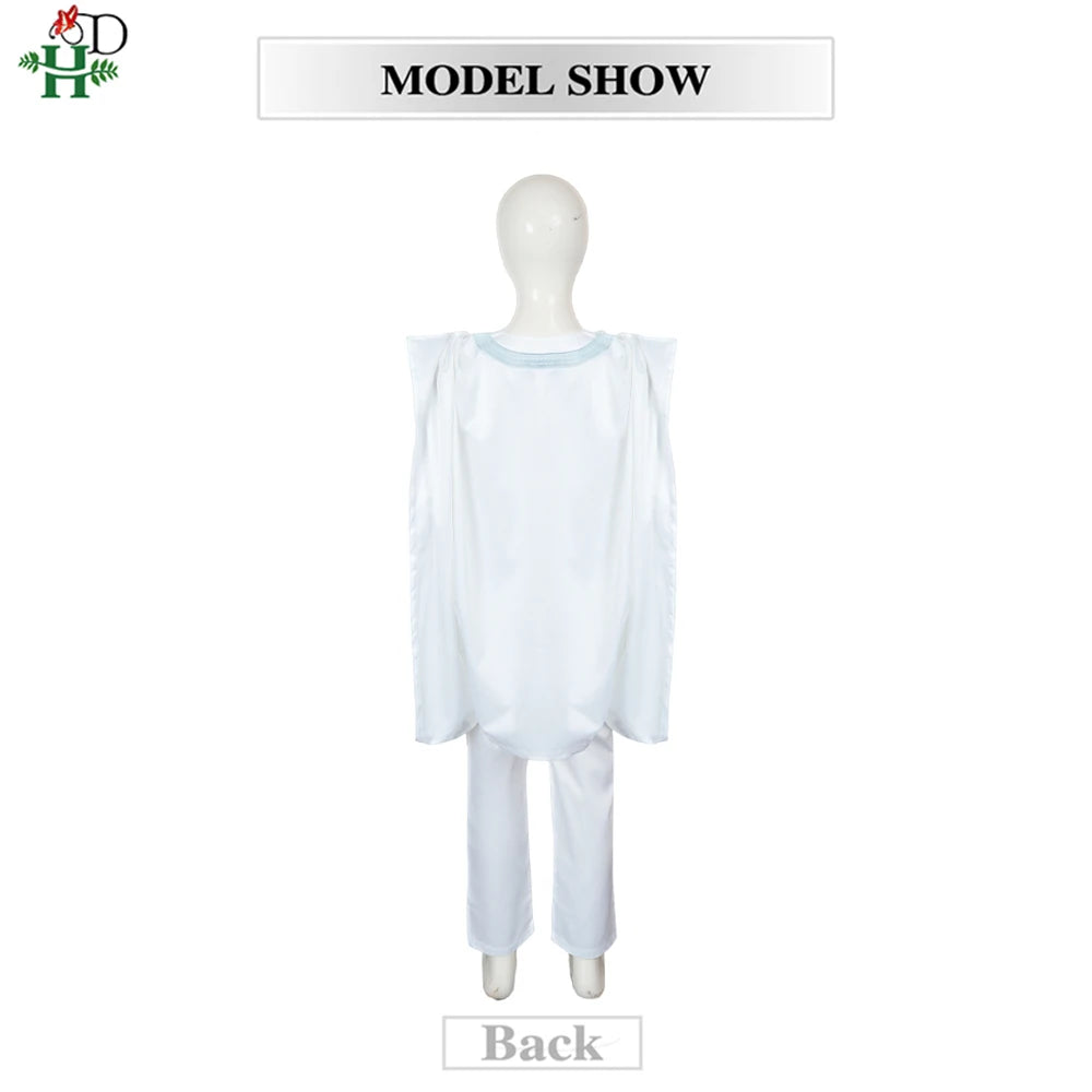 Boys White Blue Long Sleeve Tops Embroidery Dashiki Robe Shirt And Pant Set 3 PCS