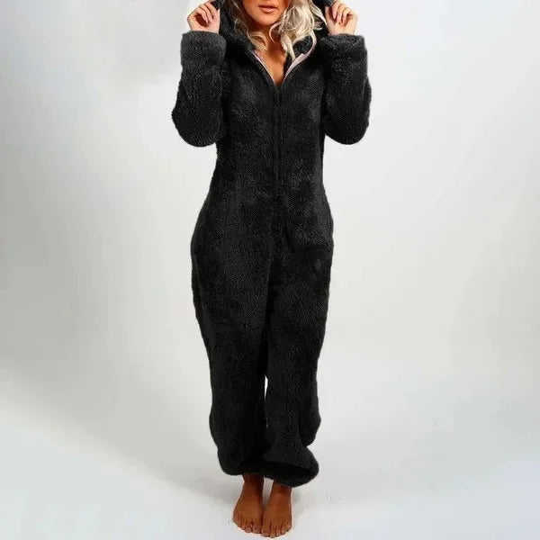 Autumn Winter Thick Fleece Women's Onesie Pajamas with Hat Casual Style Comfortable Soft Fabric