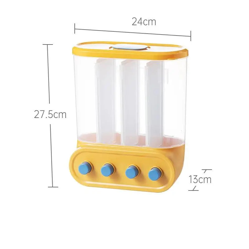 Grids Food Grains Storage Box Tank Sealed Moisture Proof Rice Buckets Wall Mounted Kitchen Bulk Classified Container