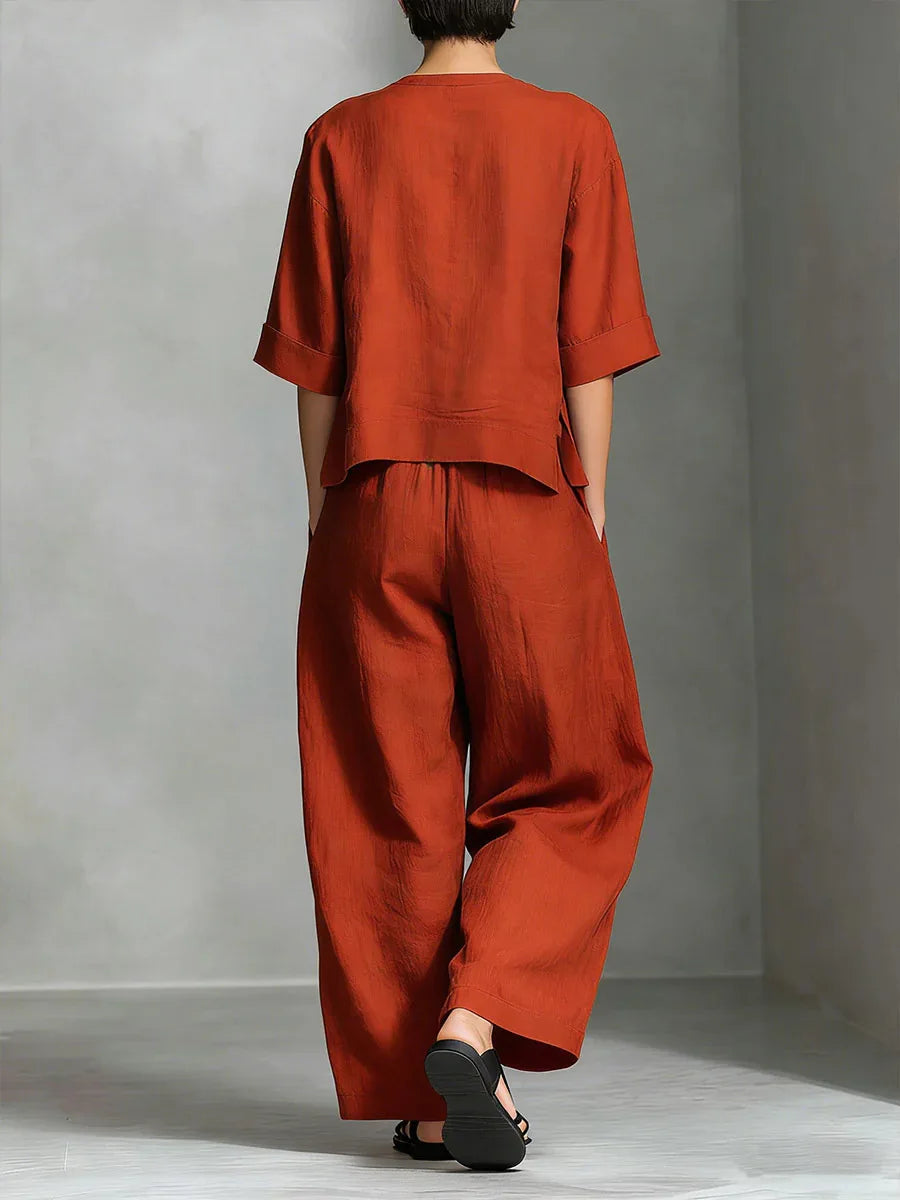 Women's Solid Colour Trouser Set | Elegant Loose 2-Piece Summer Suit | HotTrendyPicks