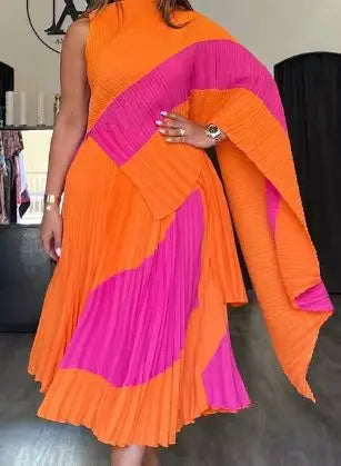 Autumn Women's Color Matching Set Shawl Top Long Elastic Waist Skirt Two-piece Set